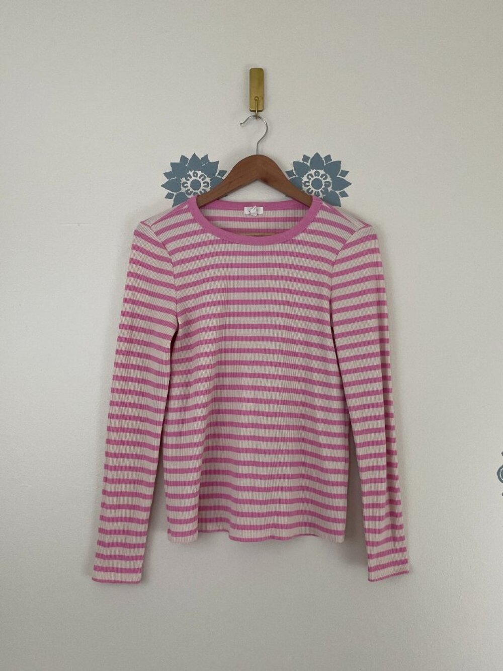 Aerie Pink Striped Long Sleeve Waffle Knit Thermal Top Size Large